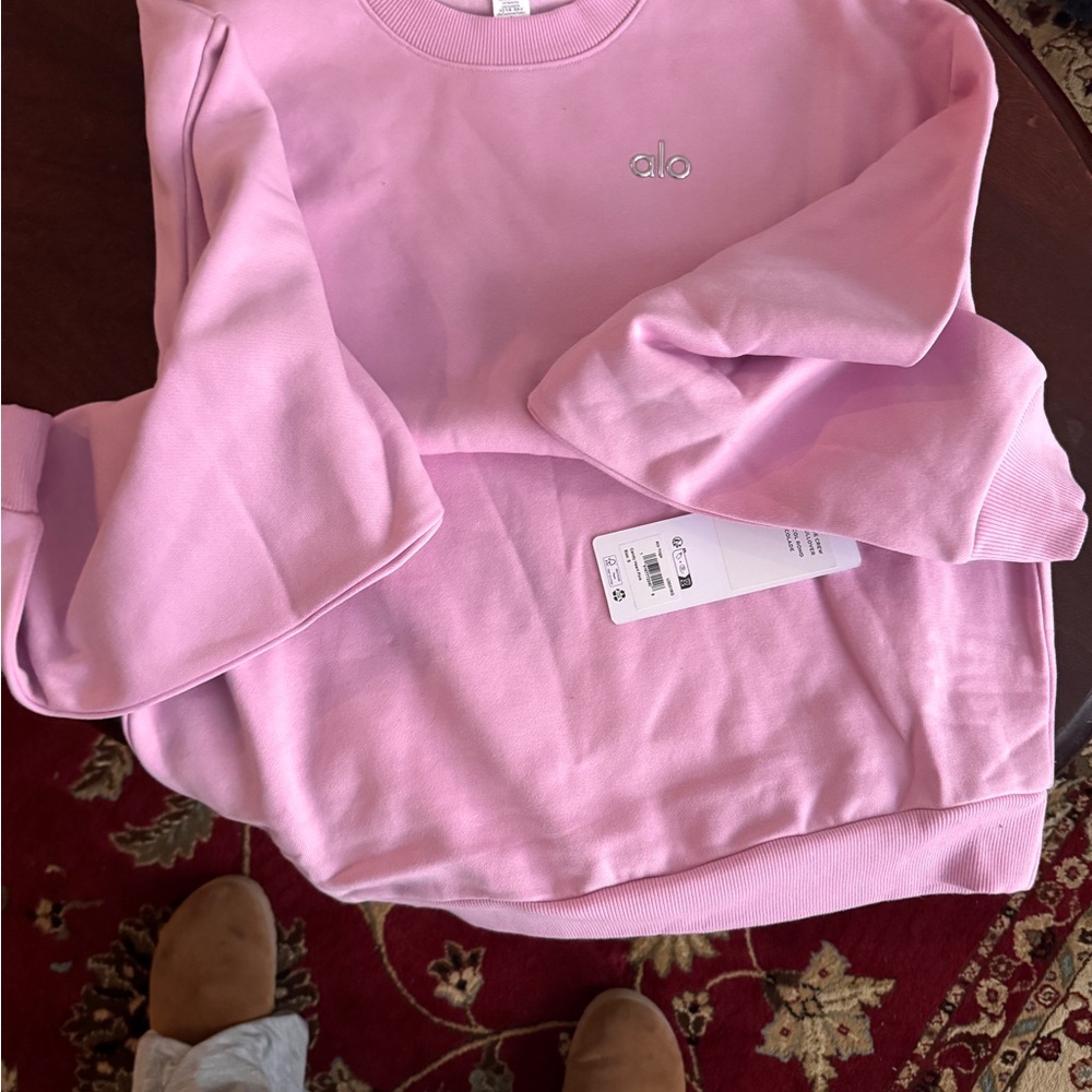 ALO Yoga candy heart  Pink Crew Neck Sweater